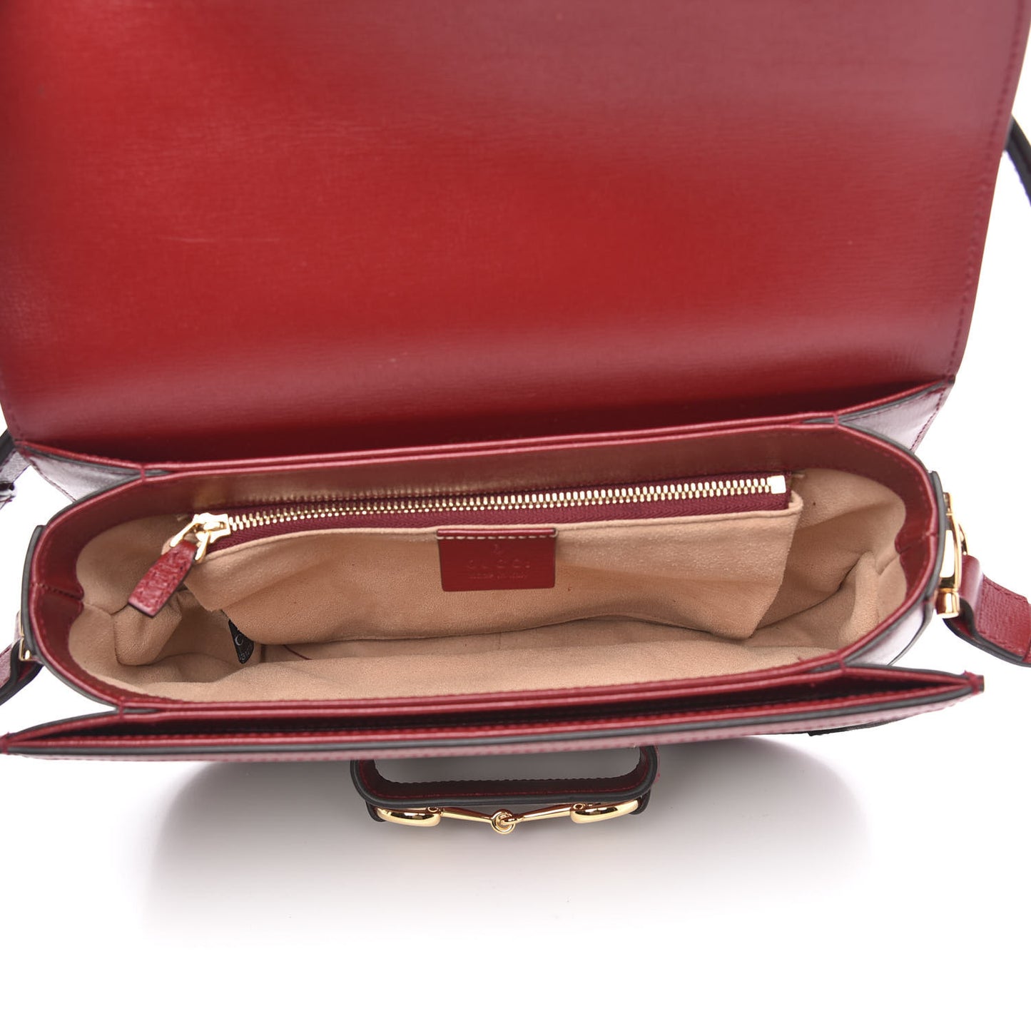GG Supreme Monogram Azalea Calfskin Horsebit 1955 Shoulder Bag Beige Ebony New Cherry Red