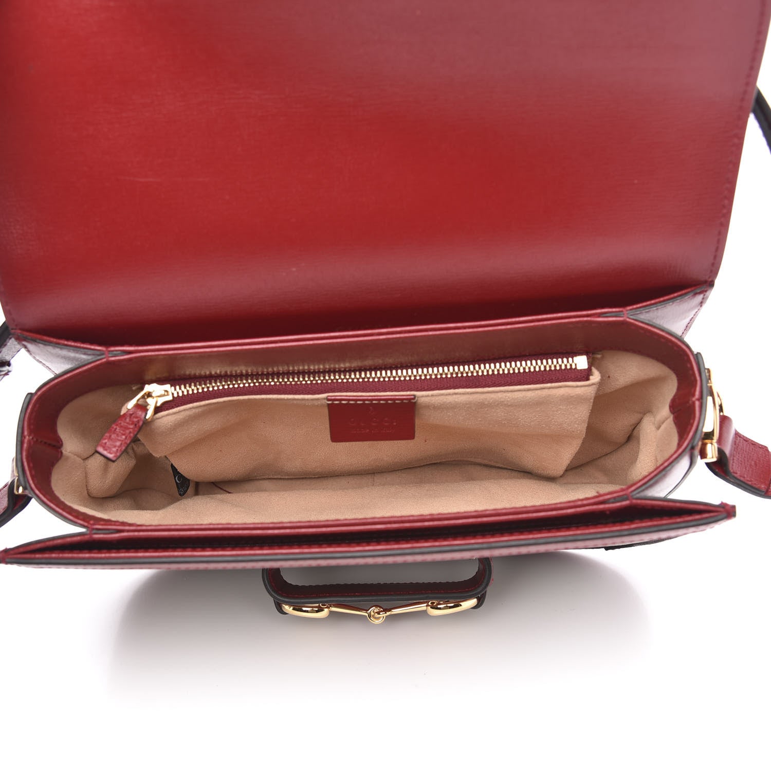 Gucci GG Supreme Monogram Azalea Calfskin Horsebit 1955 Shoulder Bag Beige Ebony New Cherry Red 5 of 10