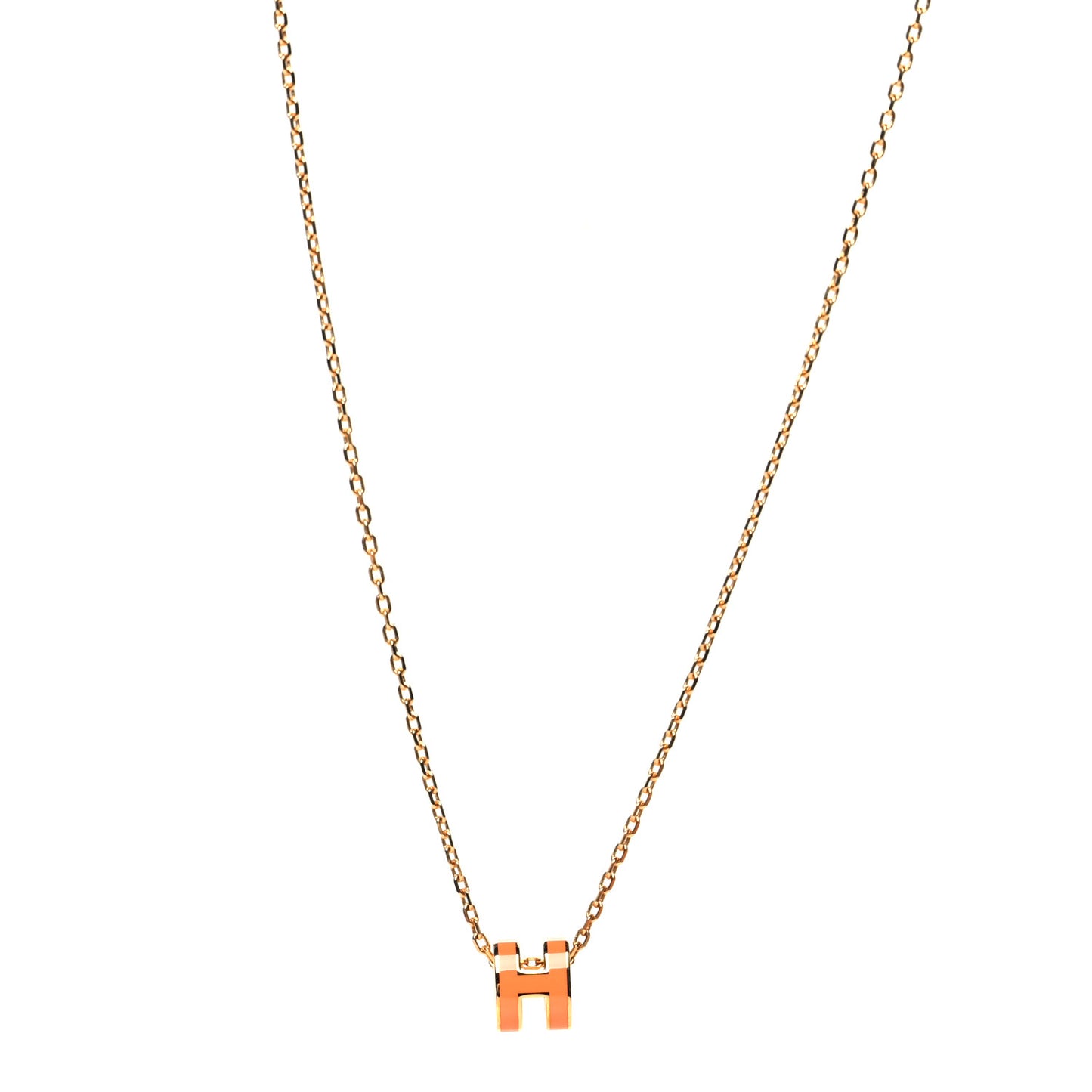 Lacquered Gold Mini Pop H Pendant Necklace Orange