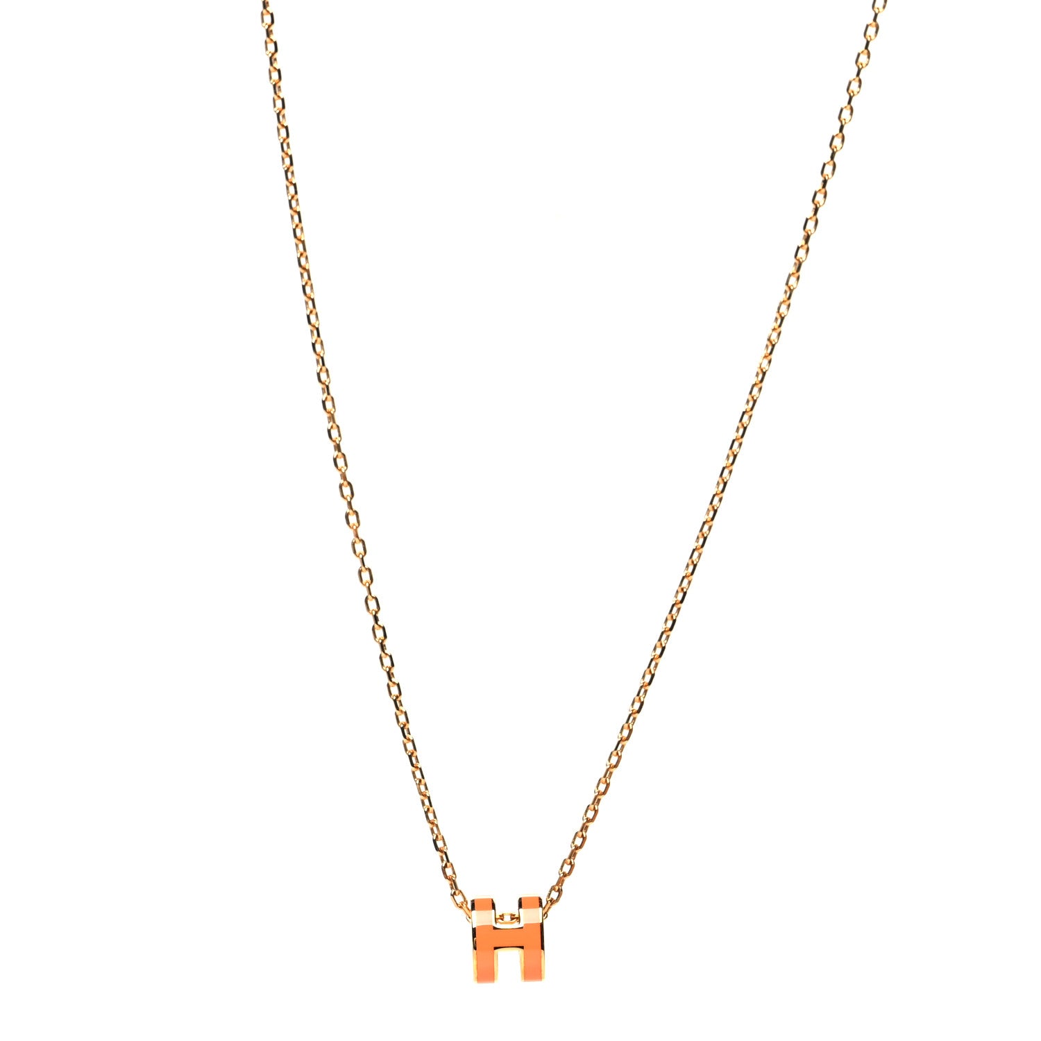 Hermes Lacquered Gold Mini Pop H Pendant Necklace Orange 1 of 4
