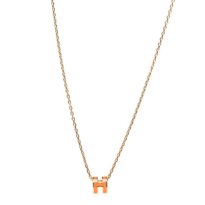 Hermes Lacquered Gold Mini Pop H Pendant Necklace Orange 1 of 4