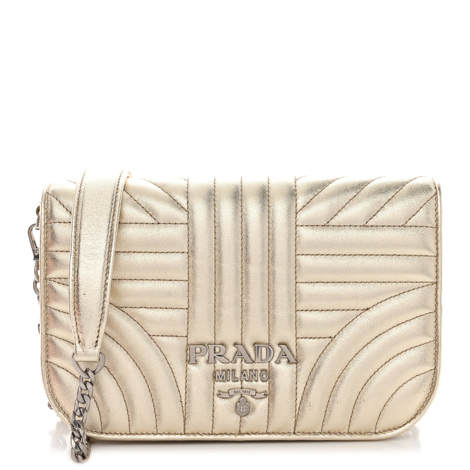 Prada Metallic Nappa Impunture Small Diagramme Crossbody Bag Gold 3 of 10