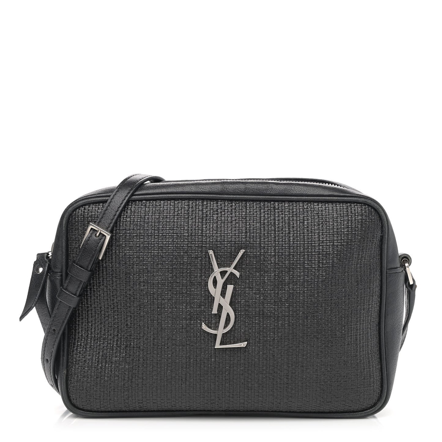 Raffia Canvas Monogram Lou Camera Bag Black