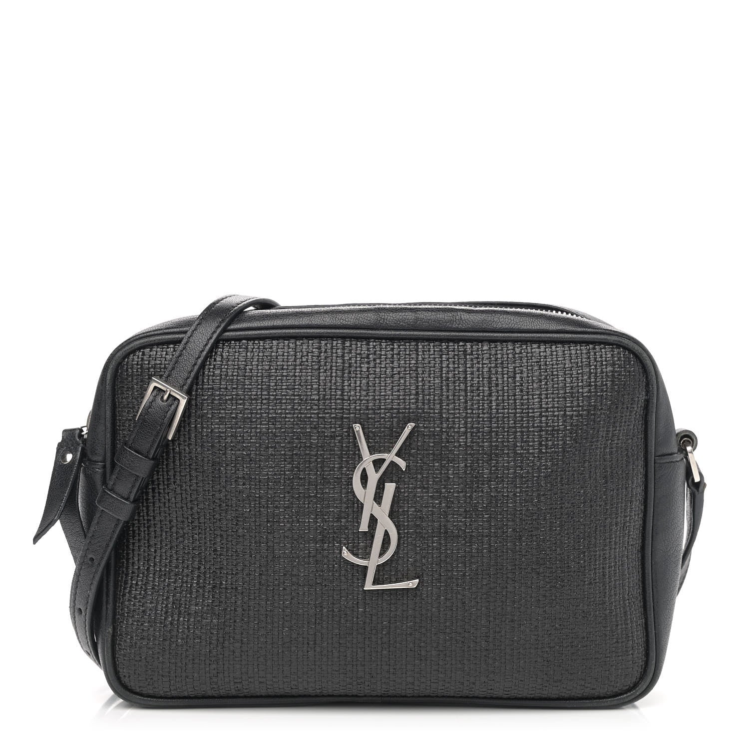 Saint Laurent Raffia Canvas Monogram Lou Camera Bag Black 1 of 11