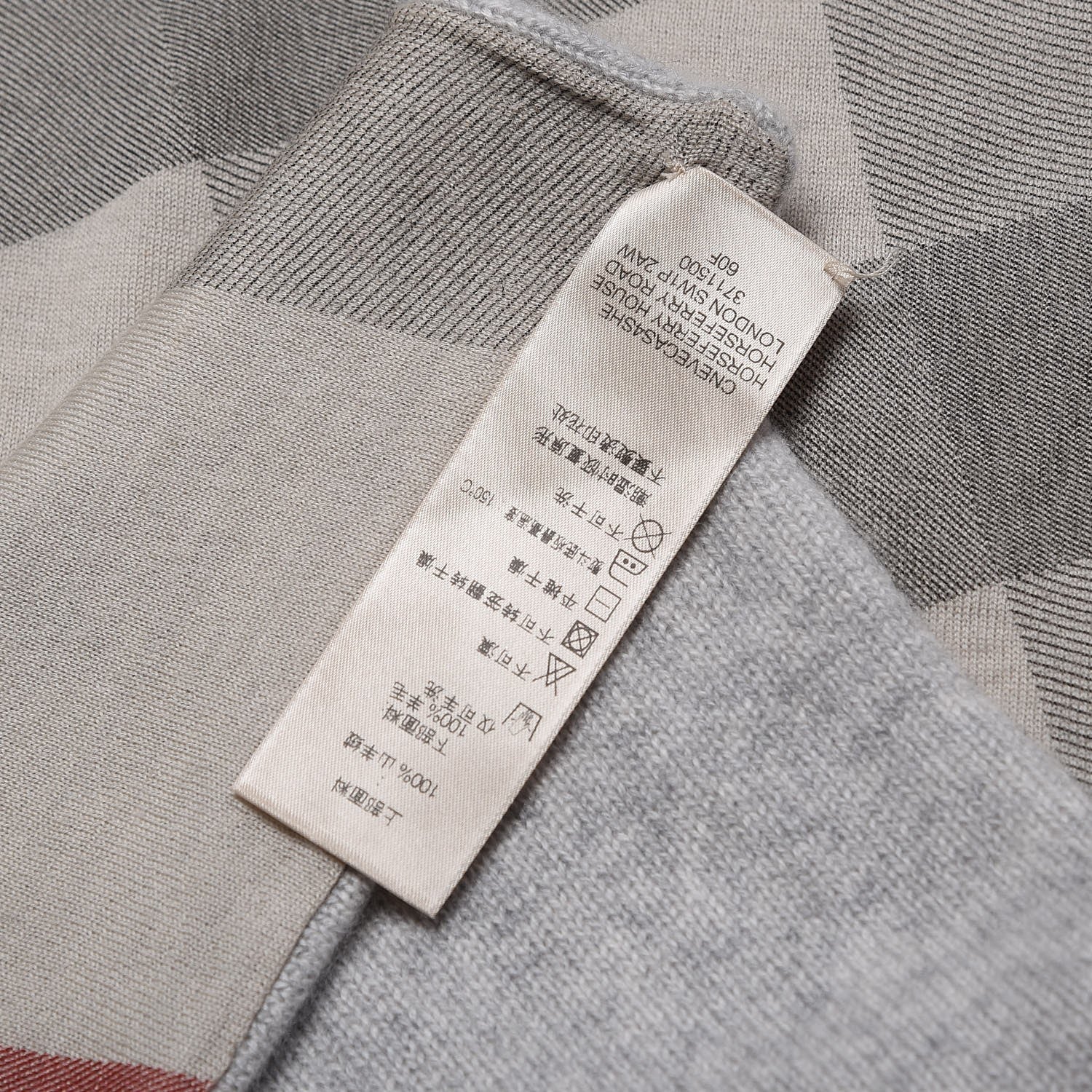 Burberry Cashmere Knitted Giant Check Scarf Pale Grey Melange 6 of 8
