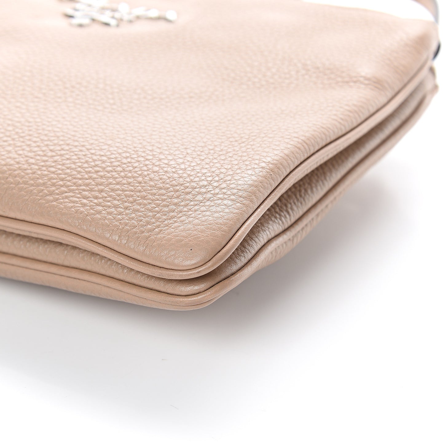 Vitello Daino Double Zip Crossbody Bag Cammeo