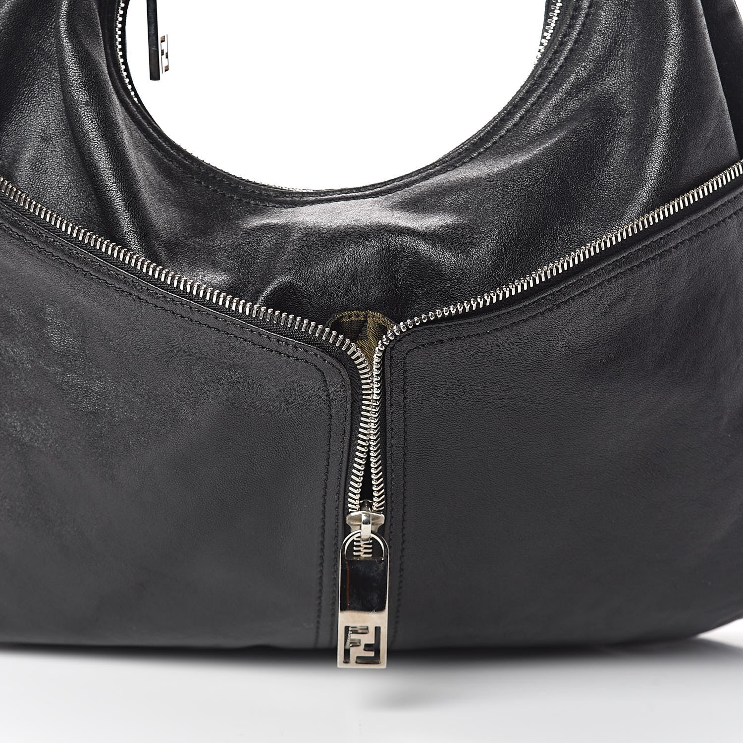 Fendi Sheepskin Zipper Hobo Black 7 of 9