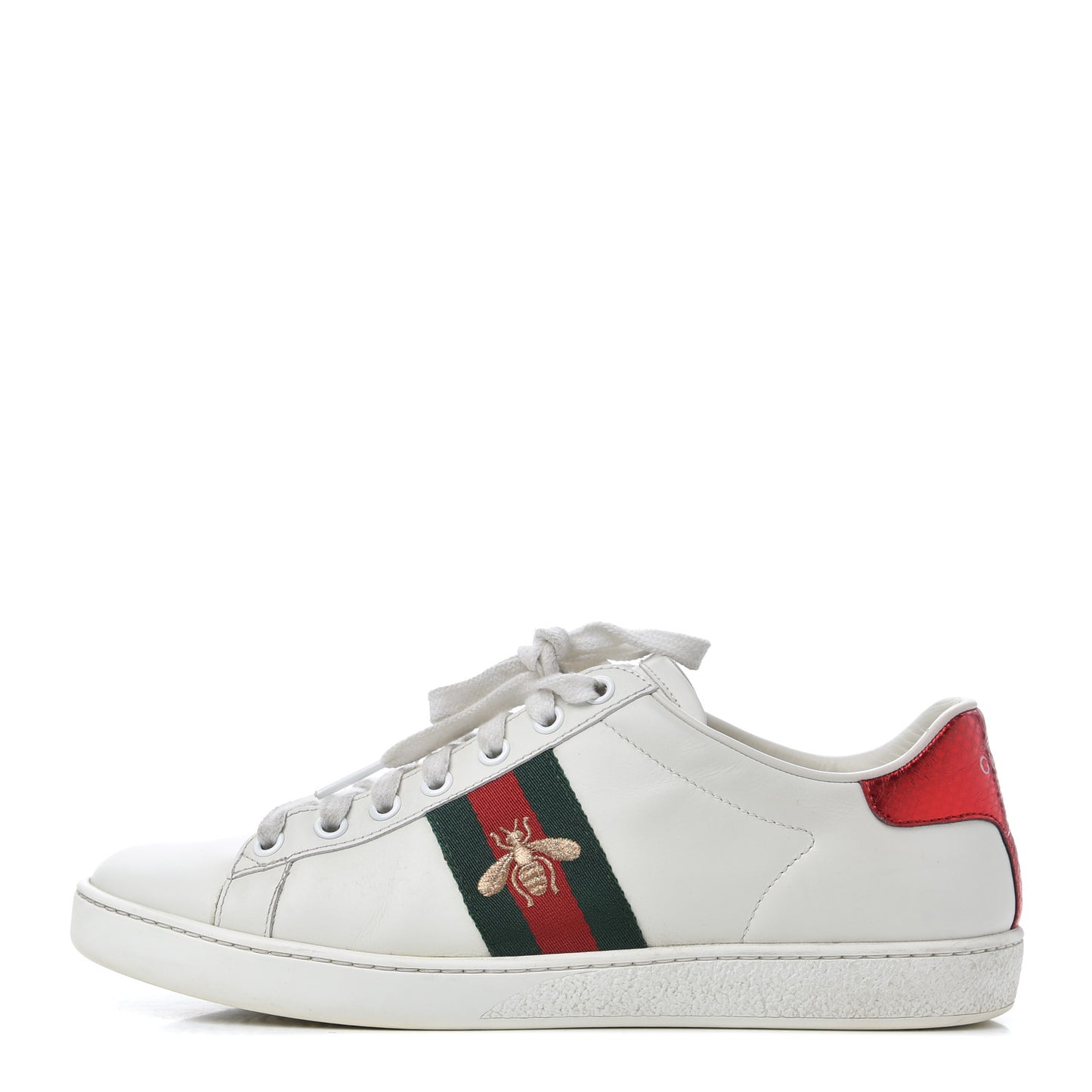 Calfskin Web Bee Embroidered Womens Ace Sneakers 38 White Green