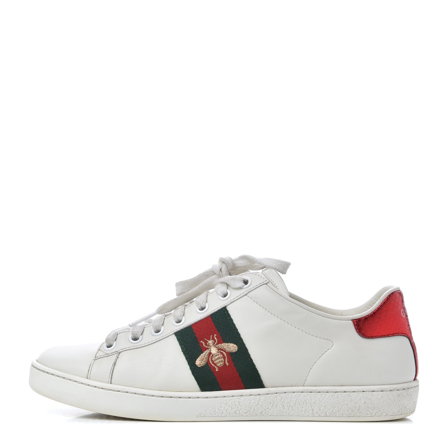 Gucci Calfskin Web Bee Embroidered Womens Ace Sneakers 38 White Green 1 of 25