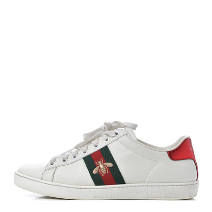 Gucci Calfskin Web Bee Embroidered Womens Ace Sneakers 38 White Green 1 of 25