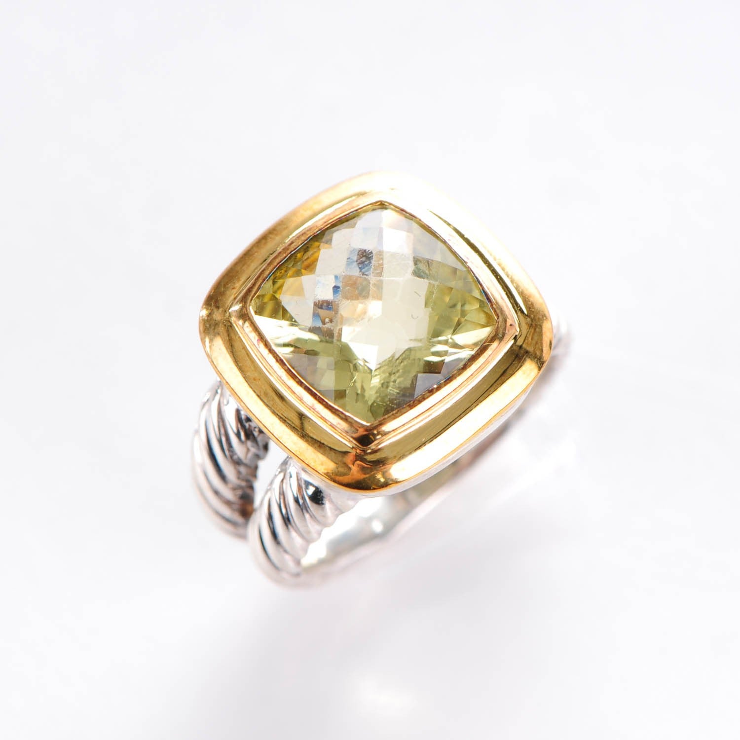 David Yurman Sterling Silver 18K Yellow Gold Lemon Citrine 11mm Albion Ring 52 6 5 of 7