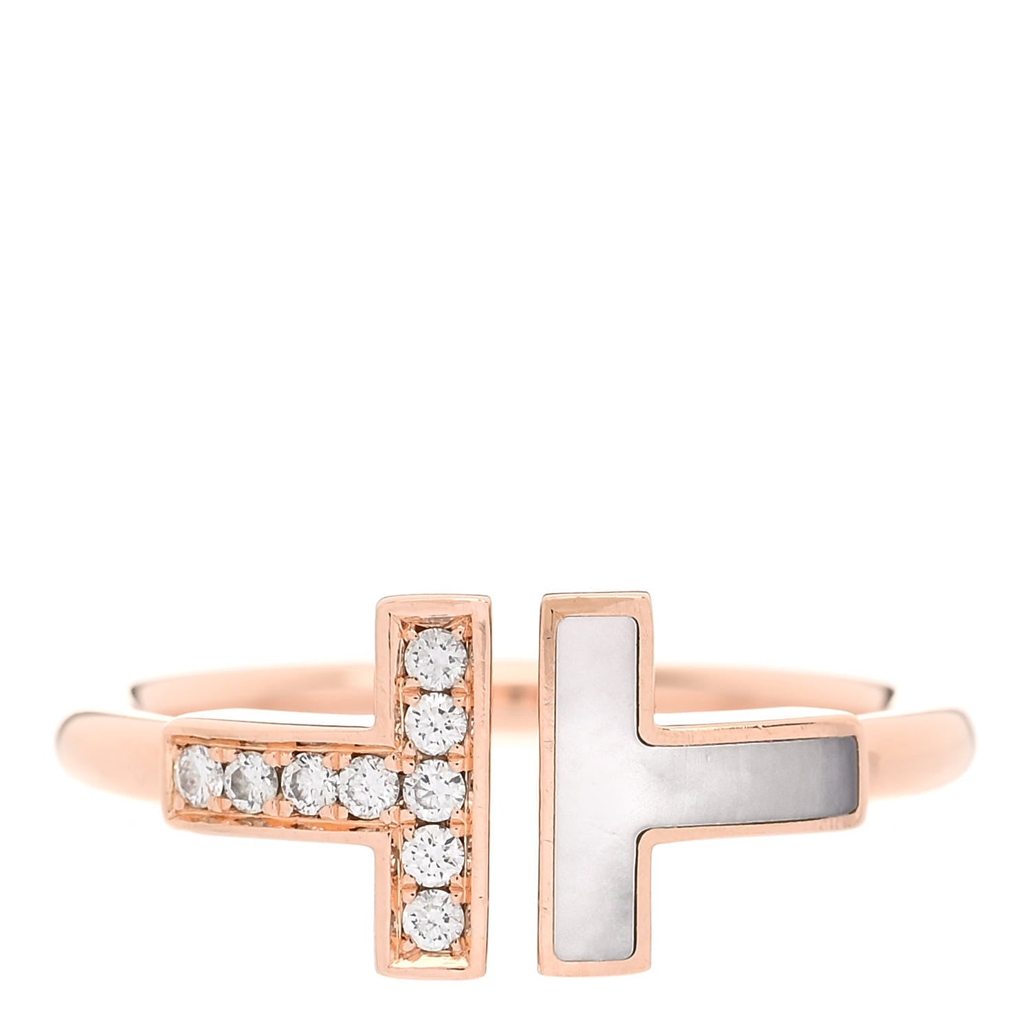Tiffany 18K Rose Gold Diamond Mother of Pearl T Wire Ring 53 6.5 1 of 4
