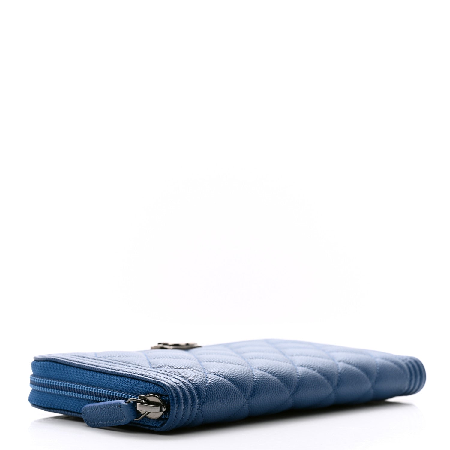 Chanel Caviar Quilted Large Boy Zip Around Wallet Blue 4 of 10