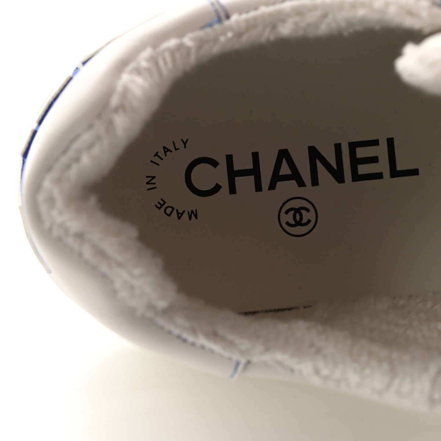 Calfskin Womens Logo Sneakers 40 White Blue