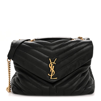 Saint Laurent Grain de Poudre Calfskin Y Quilted Monogram Medium Loulou Chain Satchel Black 1 of 14