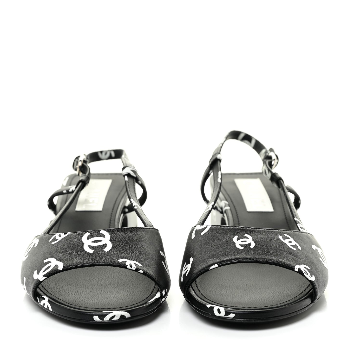 Printed Lambskin CC Slingback Sandals 40 Black White