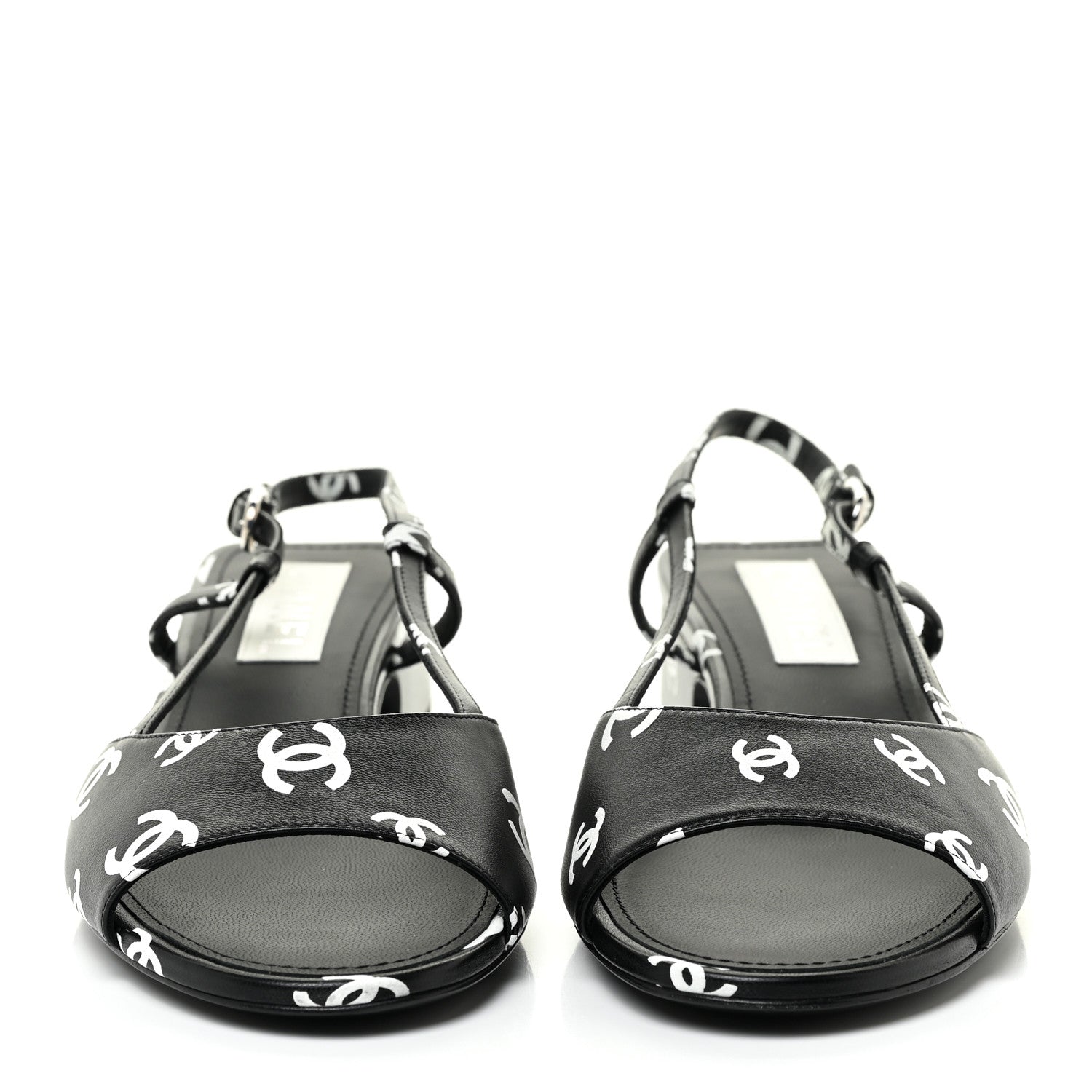 Chanel Printed Lambskin CC Slingback Sandals 40 Black White 2 of 12