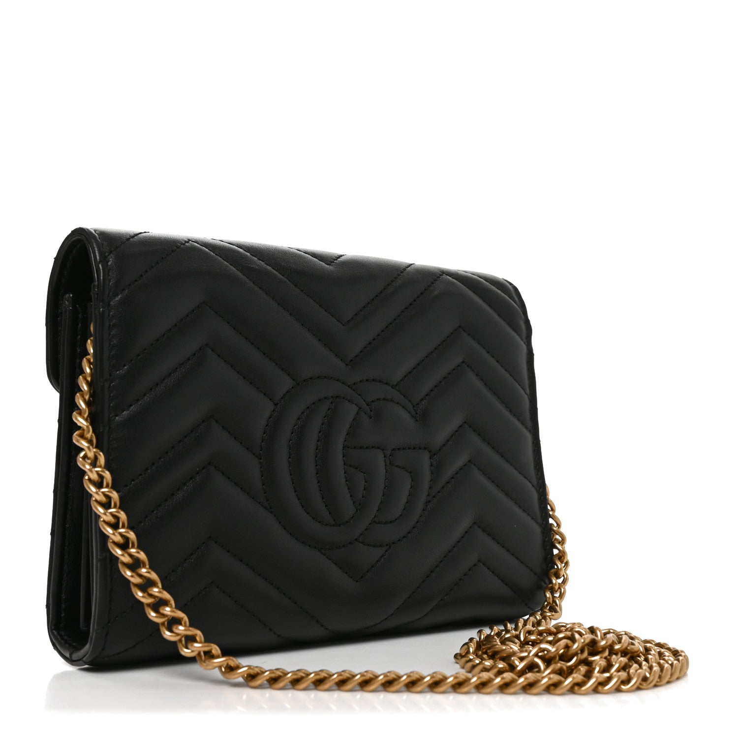 Gucci Calfskin Matelasse GG Marmont Chain Wallet Black 3 of 10