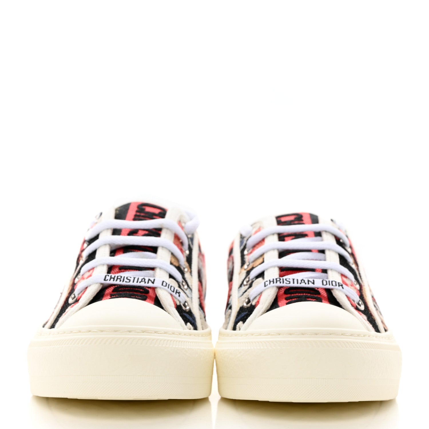 Christian Dior Cotton Floral Pop Embroidered Walk'N'Dior Low Top Sneakers 38 Red Multicolor 2 of 9