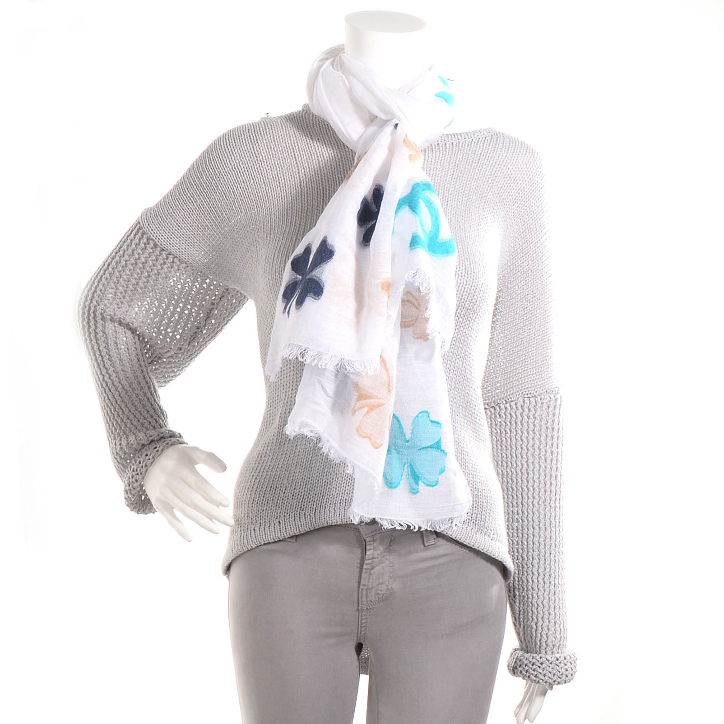 Linen Cotton Wool CC Clover Scarf White