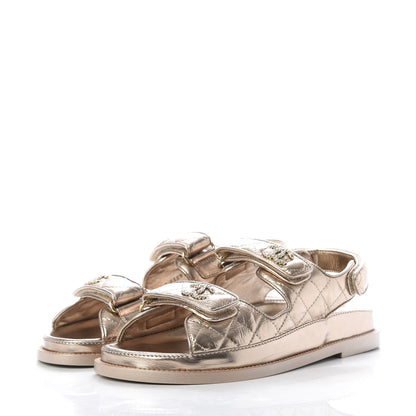 Chanel Iridescent Lambskin Velcro Dad Sandals 37.5 Light Bronze 3 of 10