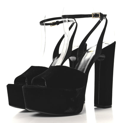 Saint Laurent Velvet Jodie Platform Sandals 37.5 Black 4 of 9