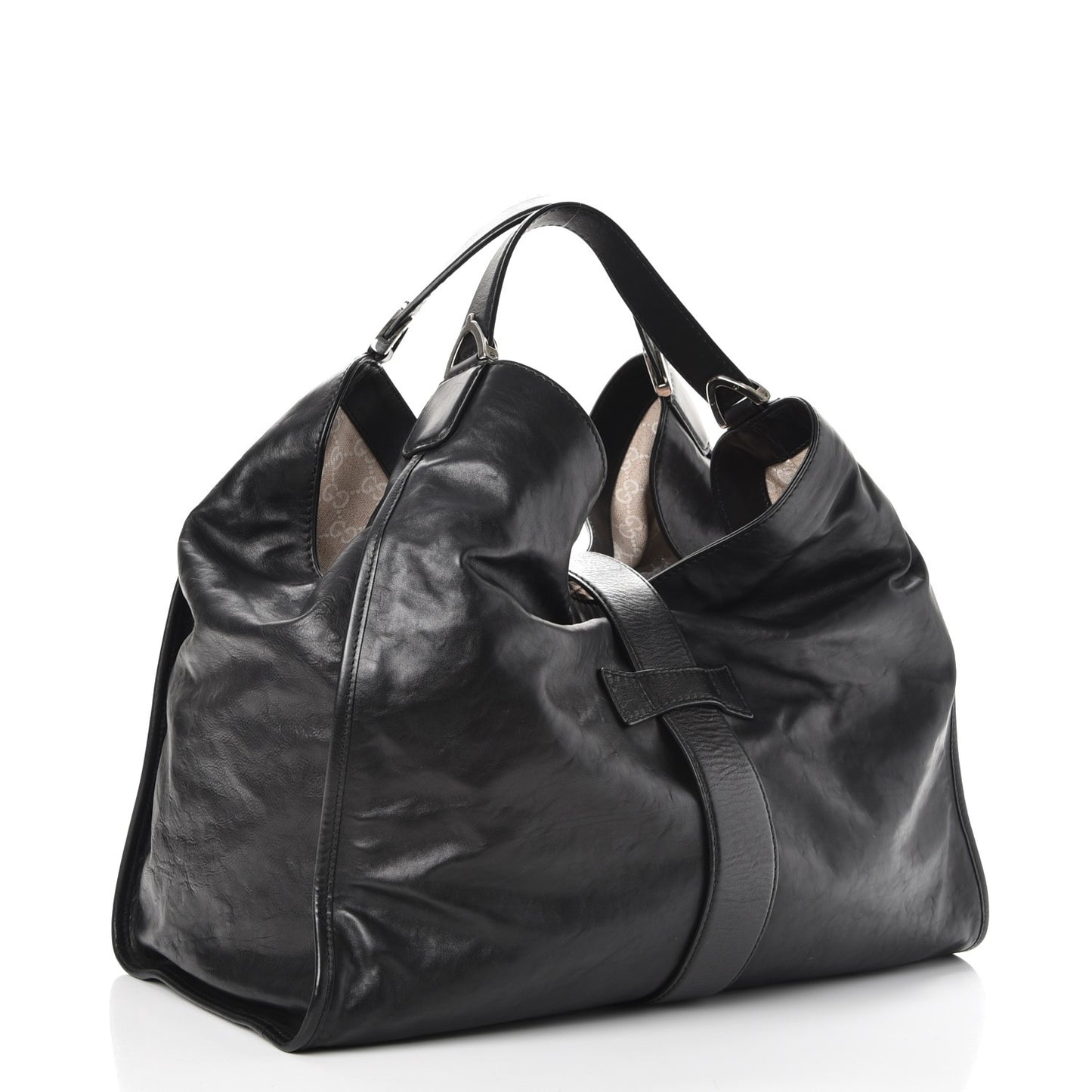 Calfskin Large Soft Stirrup Shoulder Bag Black