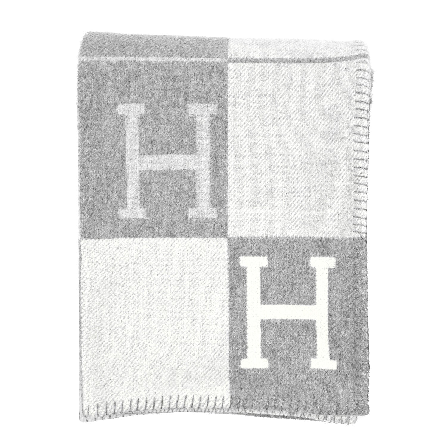 Hermes Wool Cashmere Avalon III Blanket Ecru Gris Clair 1 of 4