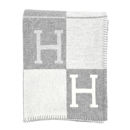 Hermes Wool Cashmere Avalon III Blanket Ecru Gris Clair 1 of 4