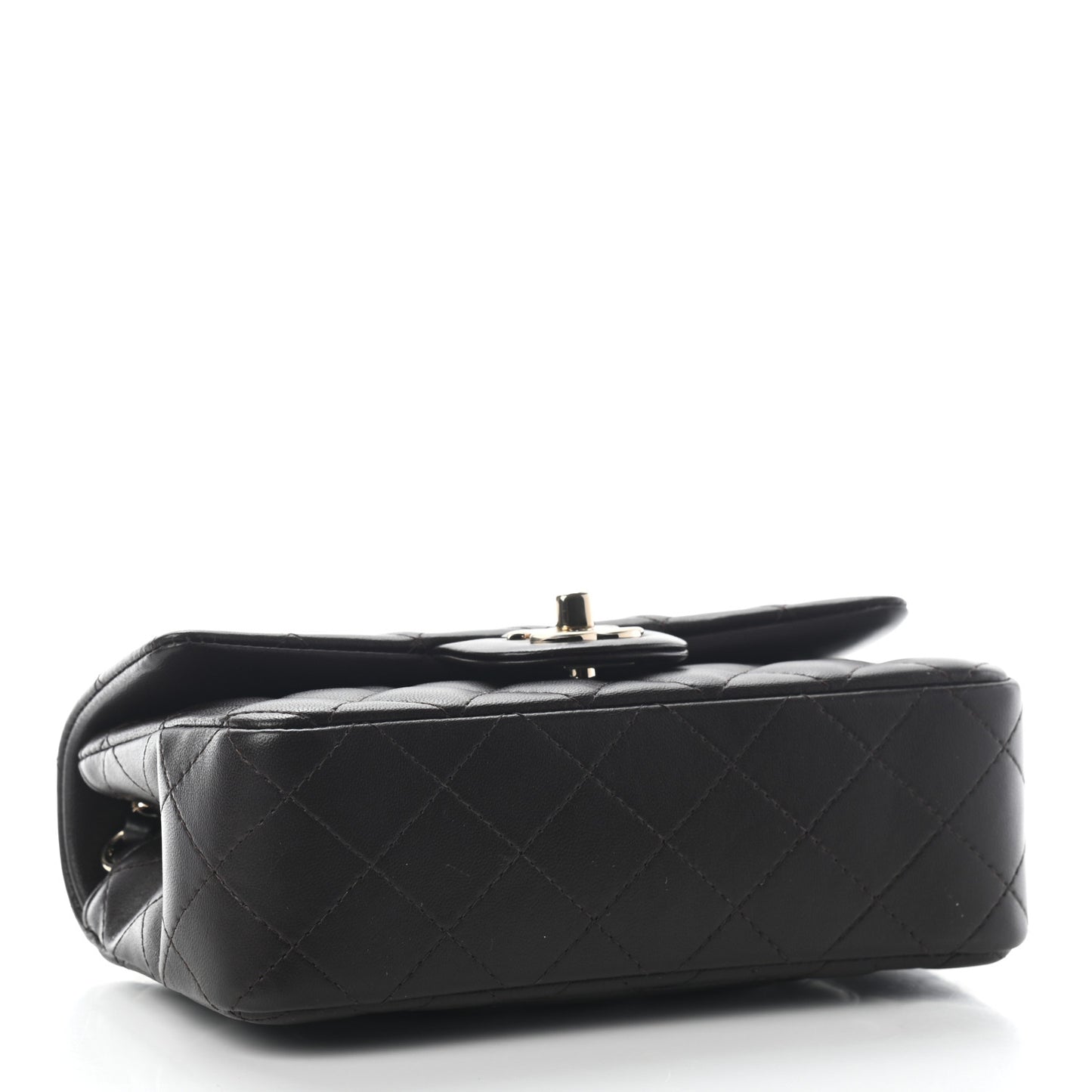 Lambskin Quilted Mini Rectangular Flap Dark Brown