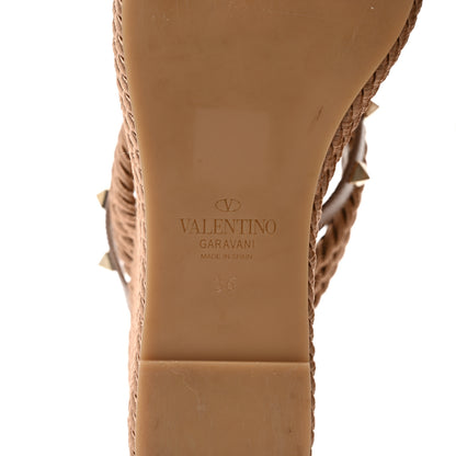 Valentino Garavani Calfskin Silk Rockstud Torchon Espadrille Wedge 25/95mm Slide Sandals 36 Poudre 6 of 7