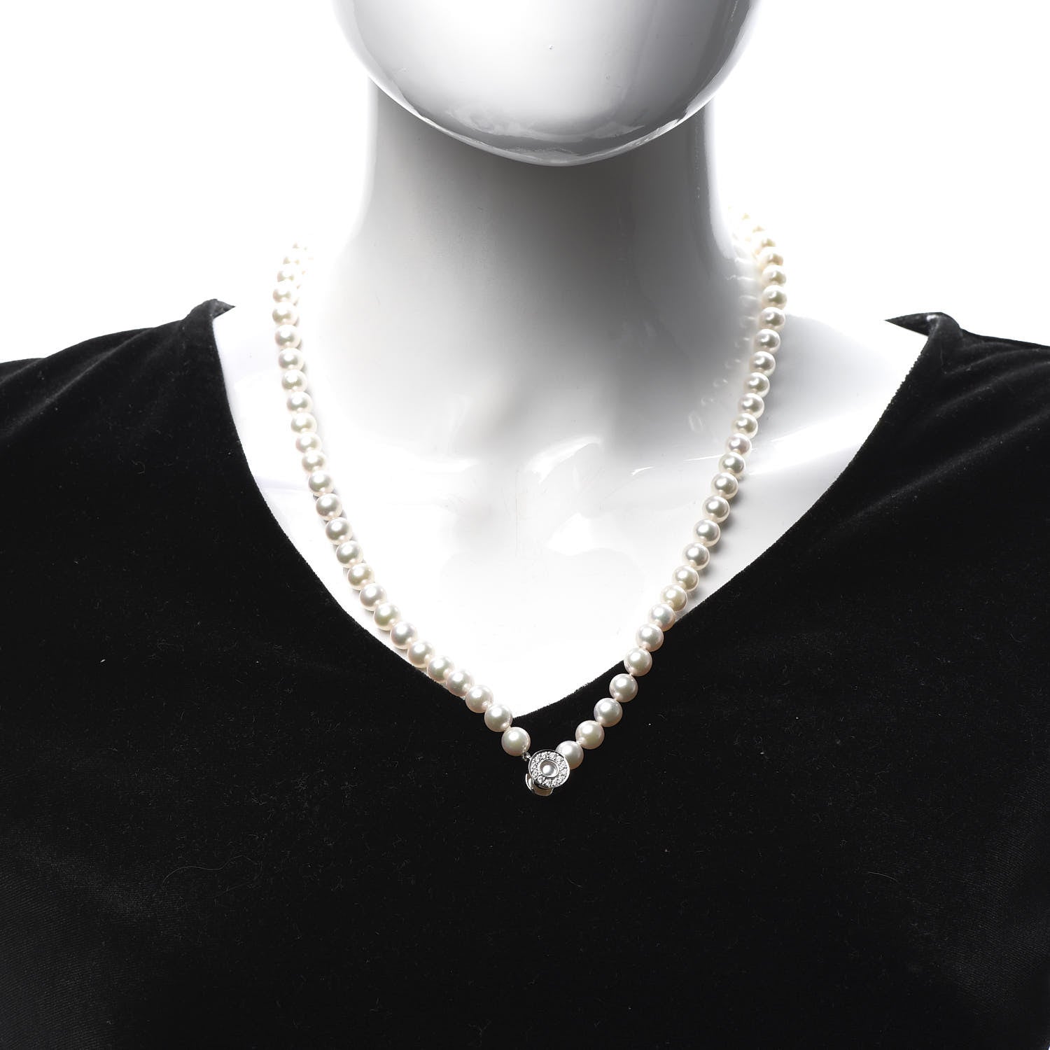 Mikimoto 18K White Gold Diamond Akoya Pearl 7-7.5mm Lariat Strand Necklace 2 of 6