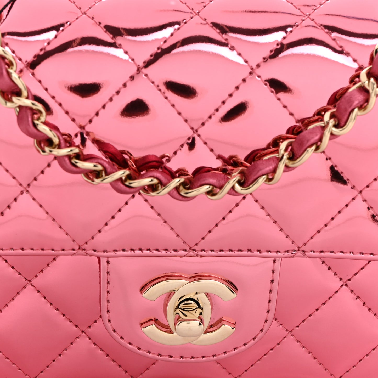Mirror Calfskin Metallic Lambskin Quilted Hollywood Boulevard Mini Flap With Star Coin Purse Pink