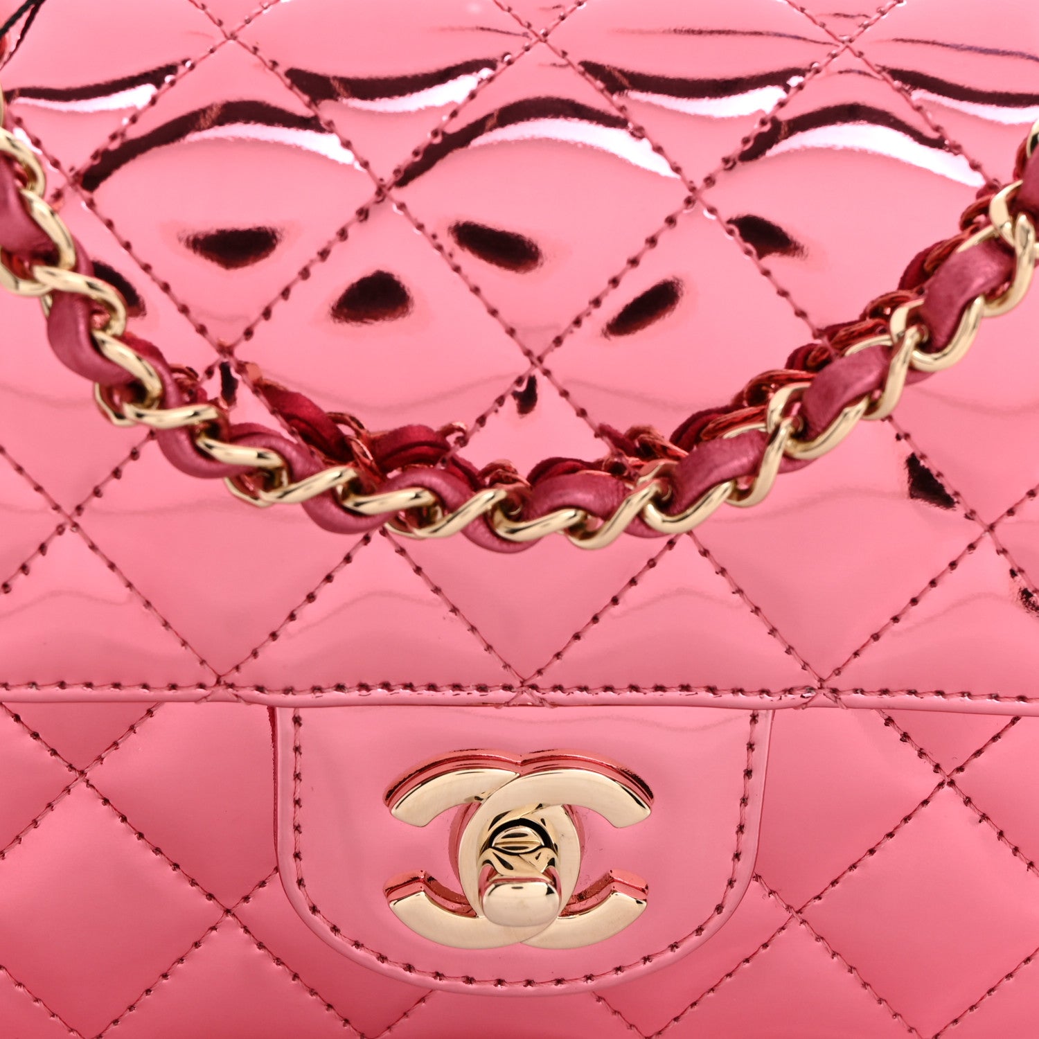 Chanel Mirror Calfskin Metallic Lambskin Quilted Hollywood Boulevard Mini Flap With Star Coin Purse Pink 9 of 11
