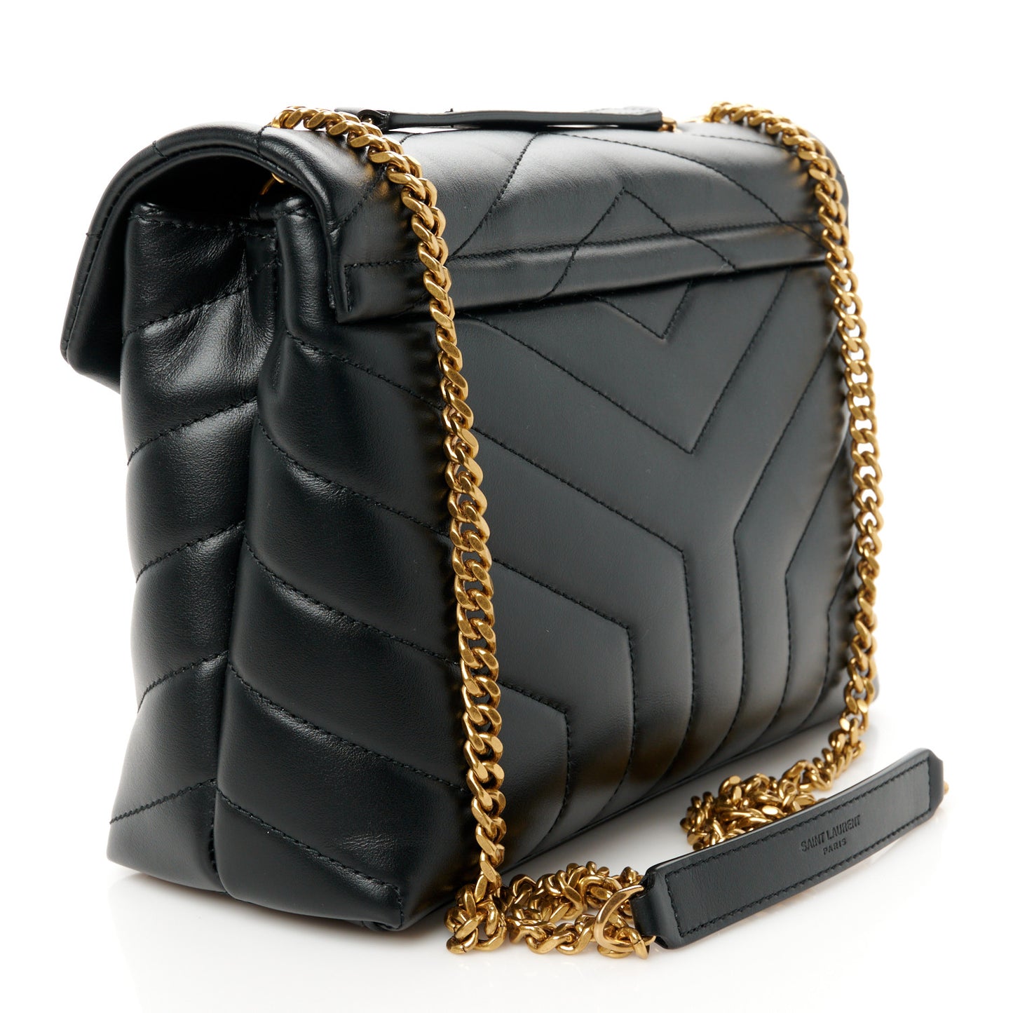 Calfskin Y Quilted Monogram Small Loulou Chain Satchel Black