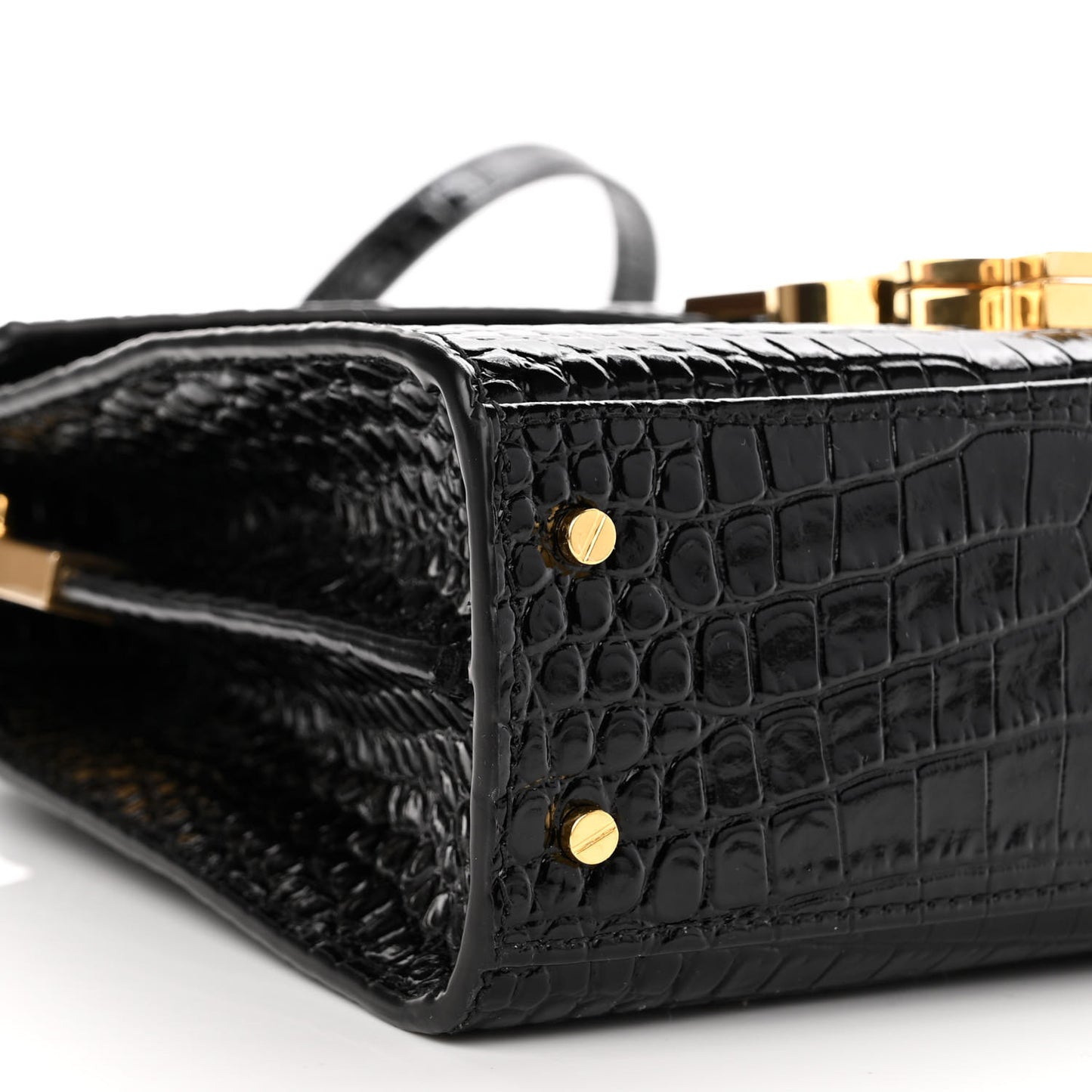 Calfskin Crocodile Embossed Mini Classic Monogram Cassandra Top Handle Black