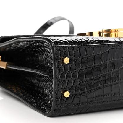 Saint Laurent Calfskin Crocodile Embossed Mini Classic Monogram Cassandra Top Handle Black 9 of 12