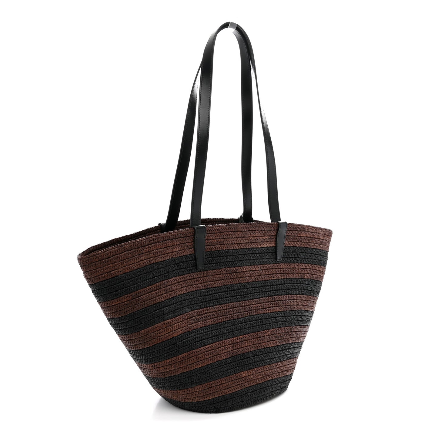 Raffia Striped Calfskin Triomphe Couffin Panier Black Brown