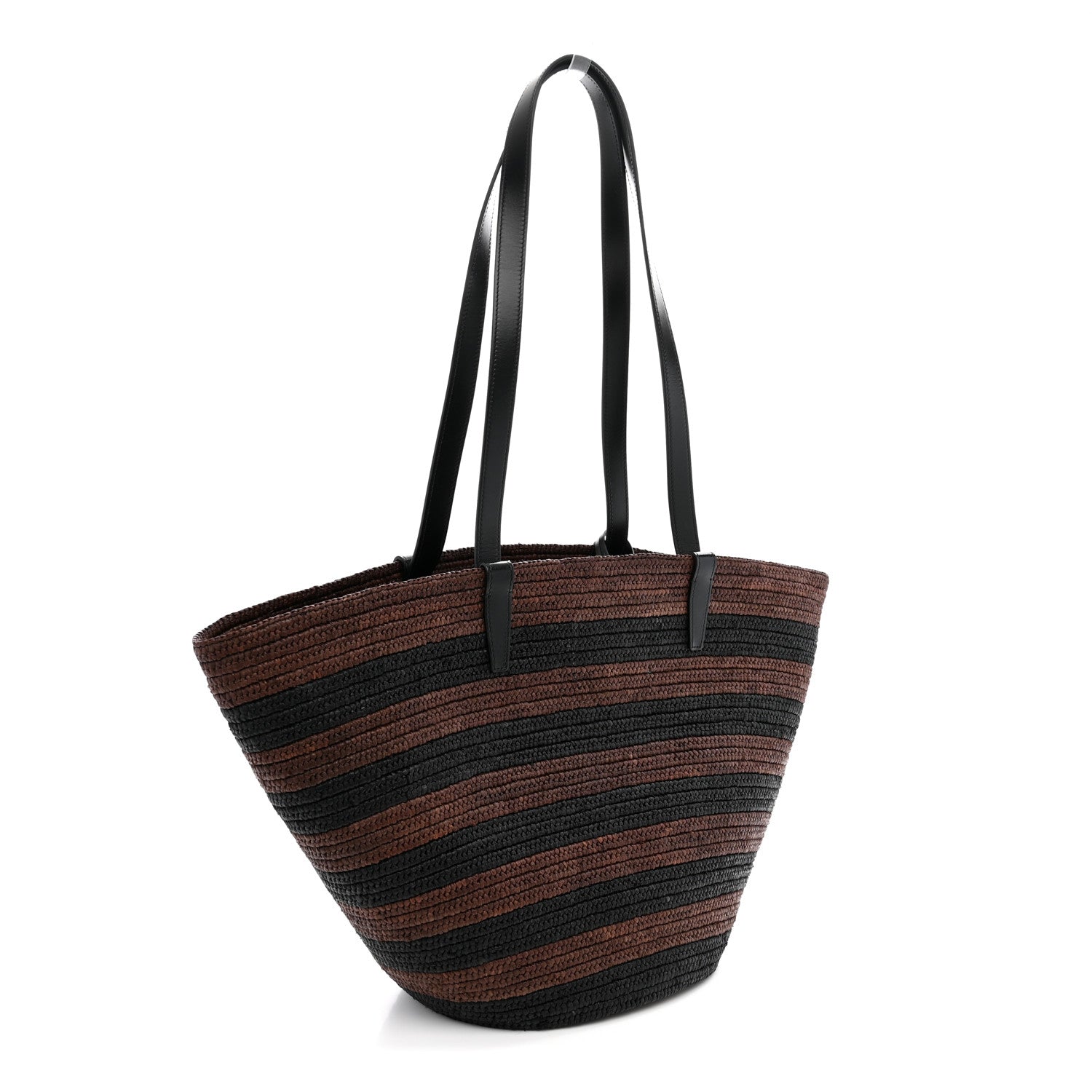 Celine Raffia Striped Calfskin Triomphe Couffin Panier Black Brown 4 of 10