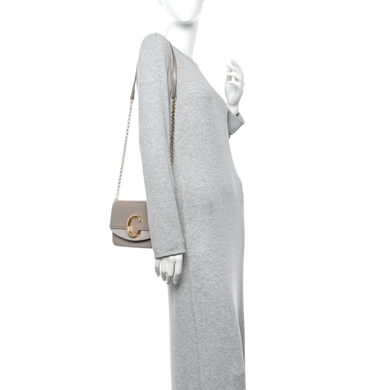 Chloe Calfskin Suede C Clutch With Chain Motty Grey 2 of 13