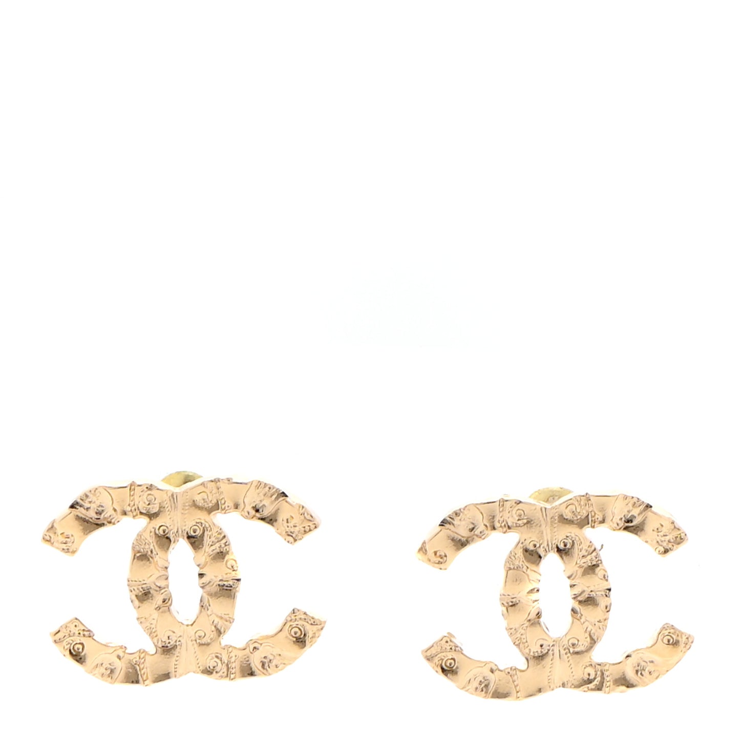 Metal Textured CC Earrings Gold