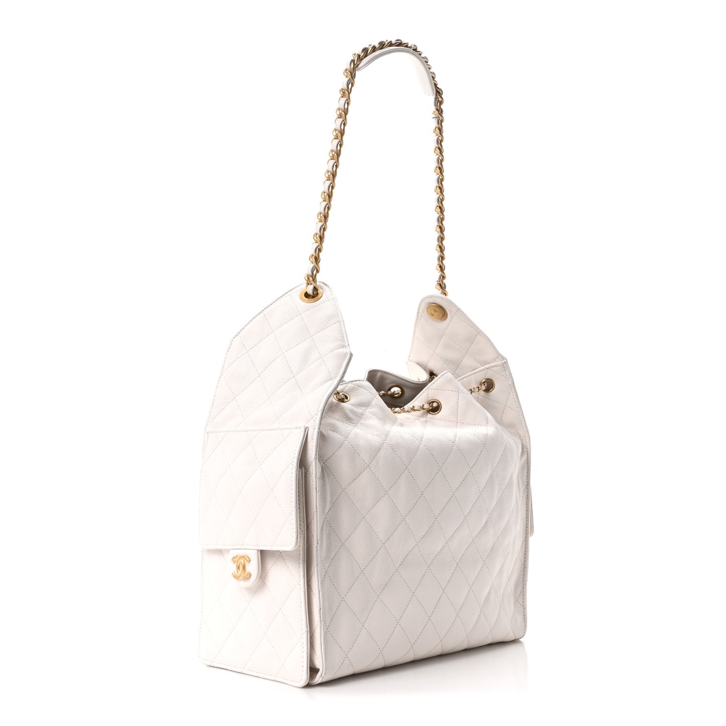 Caviar Quilted Medium Chanel 25 Handbag White