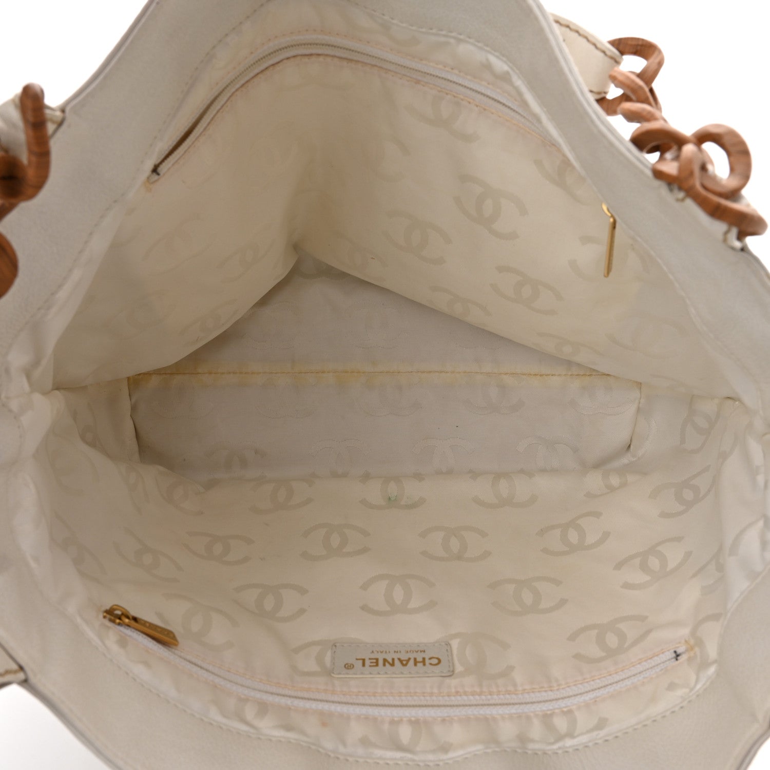 Chanel Calfskin Wood Chain Tote White 5 of 14