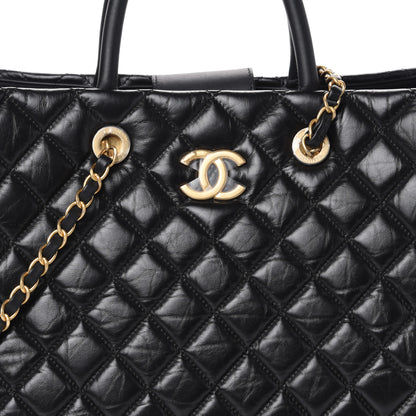 Chanel Aged Calfskin Quilted Large Coco Handle Shopping Tote Black 9 of 15
