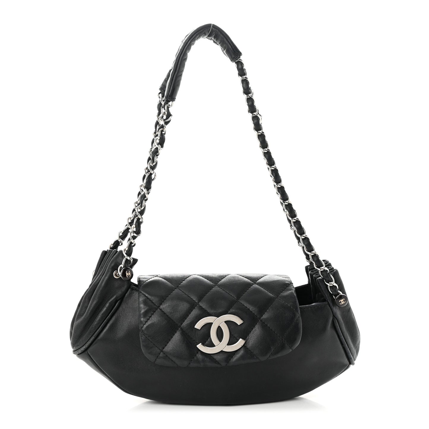 Lambskin Quilted CC Accordion Shoulder Bag Black