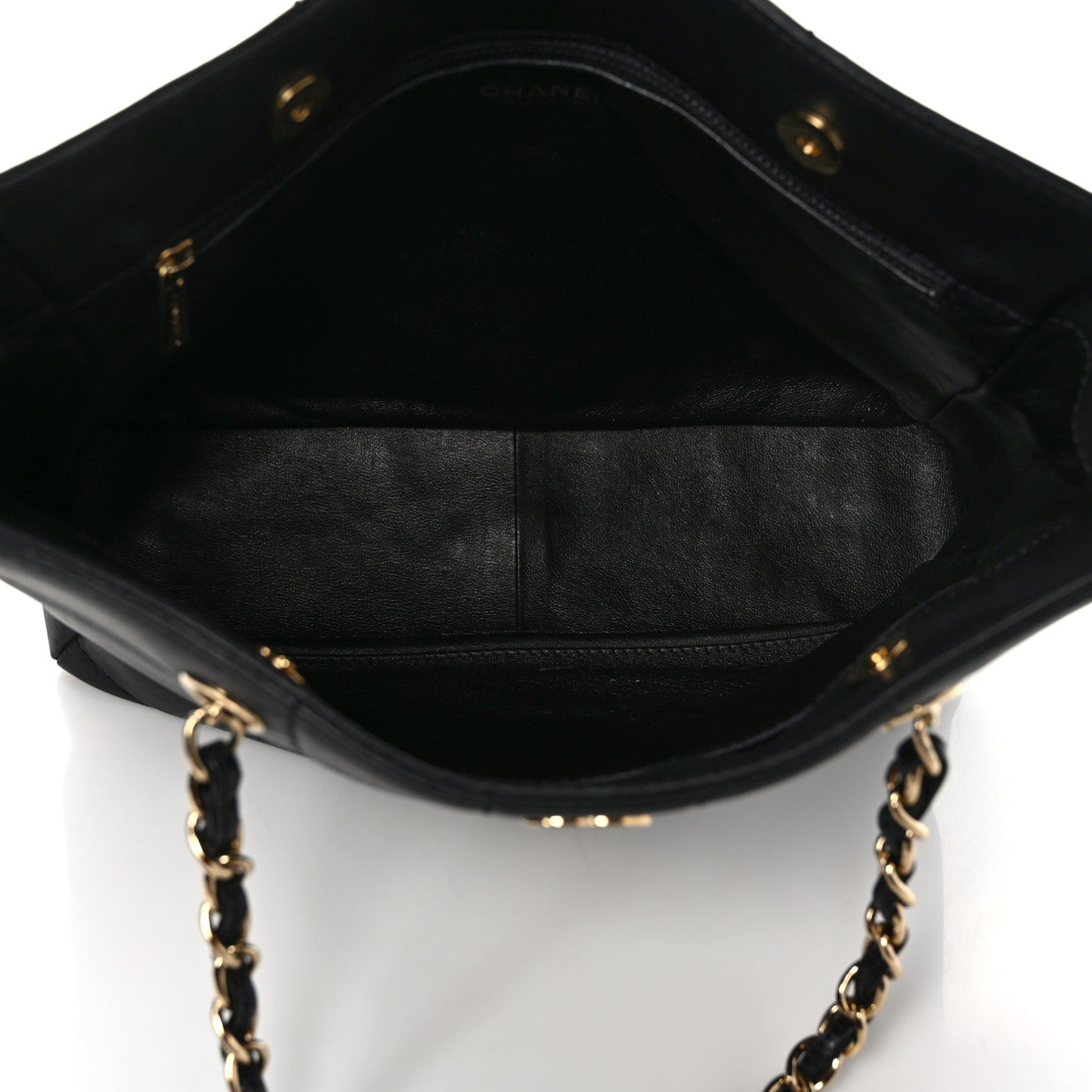 Calfskin Stitched Chocolate Bar Shopping Tote Black