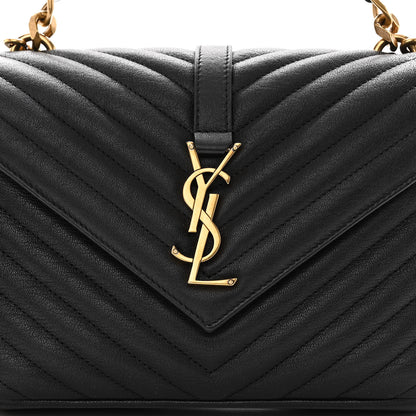Saint Laurent Sheepskin Matelasse Chevron Monogram Medium College Bag Black 8 of 10
