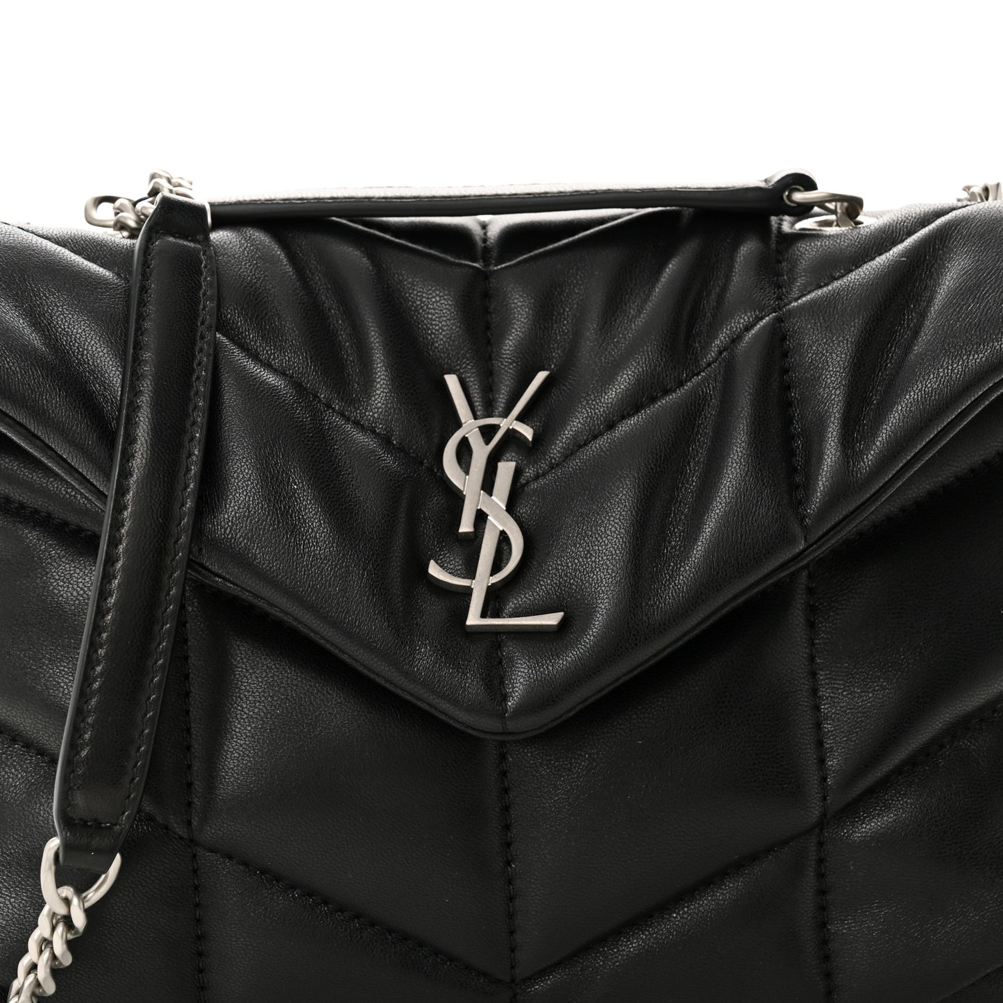 Lambskin Quilted Toy Loulou Puffer Monogram Chain Satchel Black