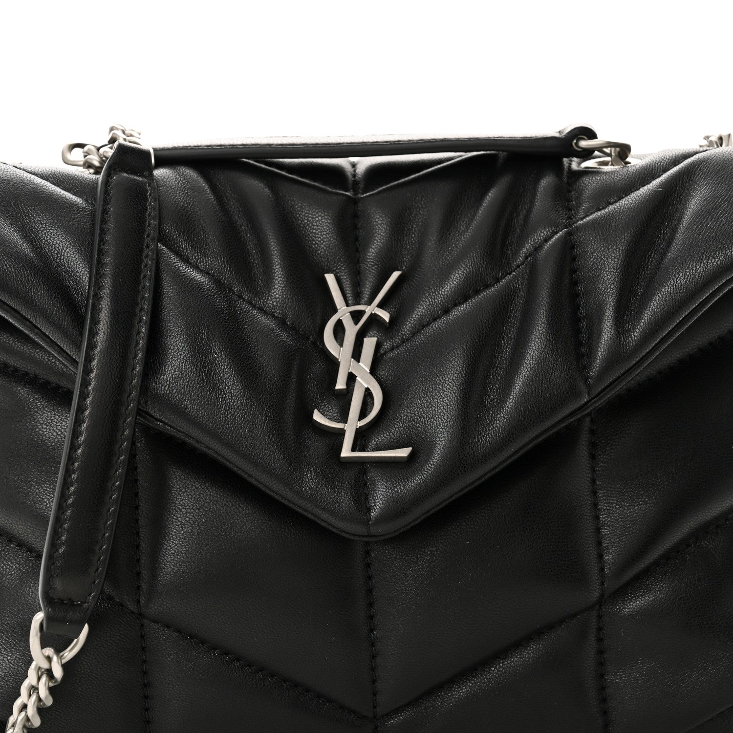 Saint Laurent Lambskin Quilted Toy Loulou Puffer Monogram Chain Satchel Black 7 of 9