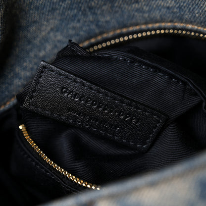 Saint Laurent Denim Quilted Toy Loulou Puffer Monogram Chain Satchel Blue Black 7 of 10